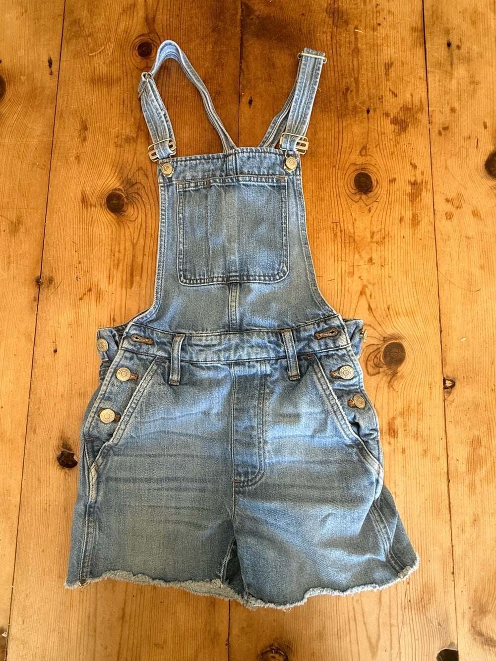 Madewell Denim Shortalls Overalls Light Wash Raw Hem/Cut off - Size XXS